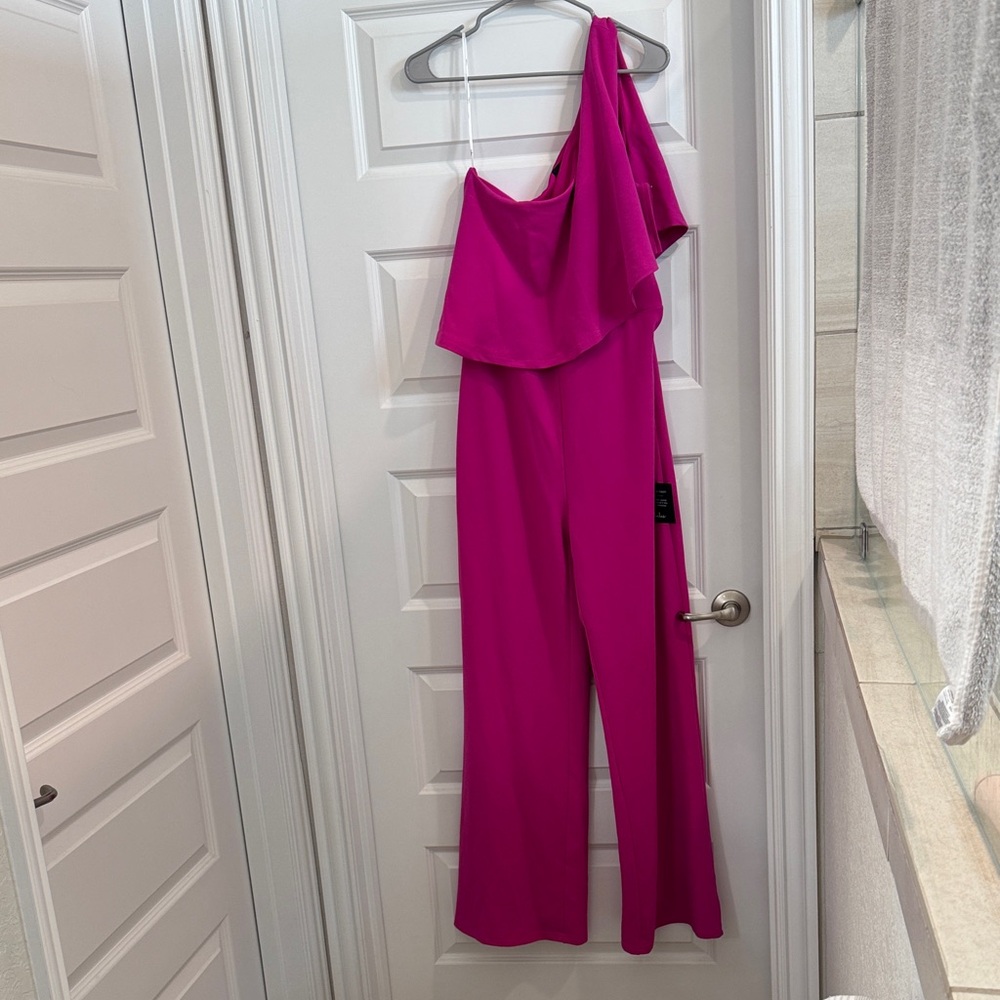 Lulu's Vibrant Fuchsia One-Shoulder Jumpsuit